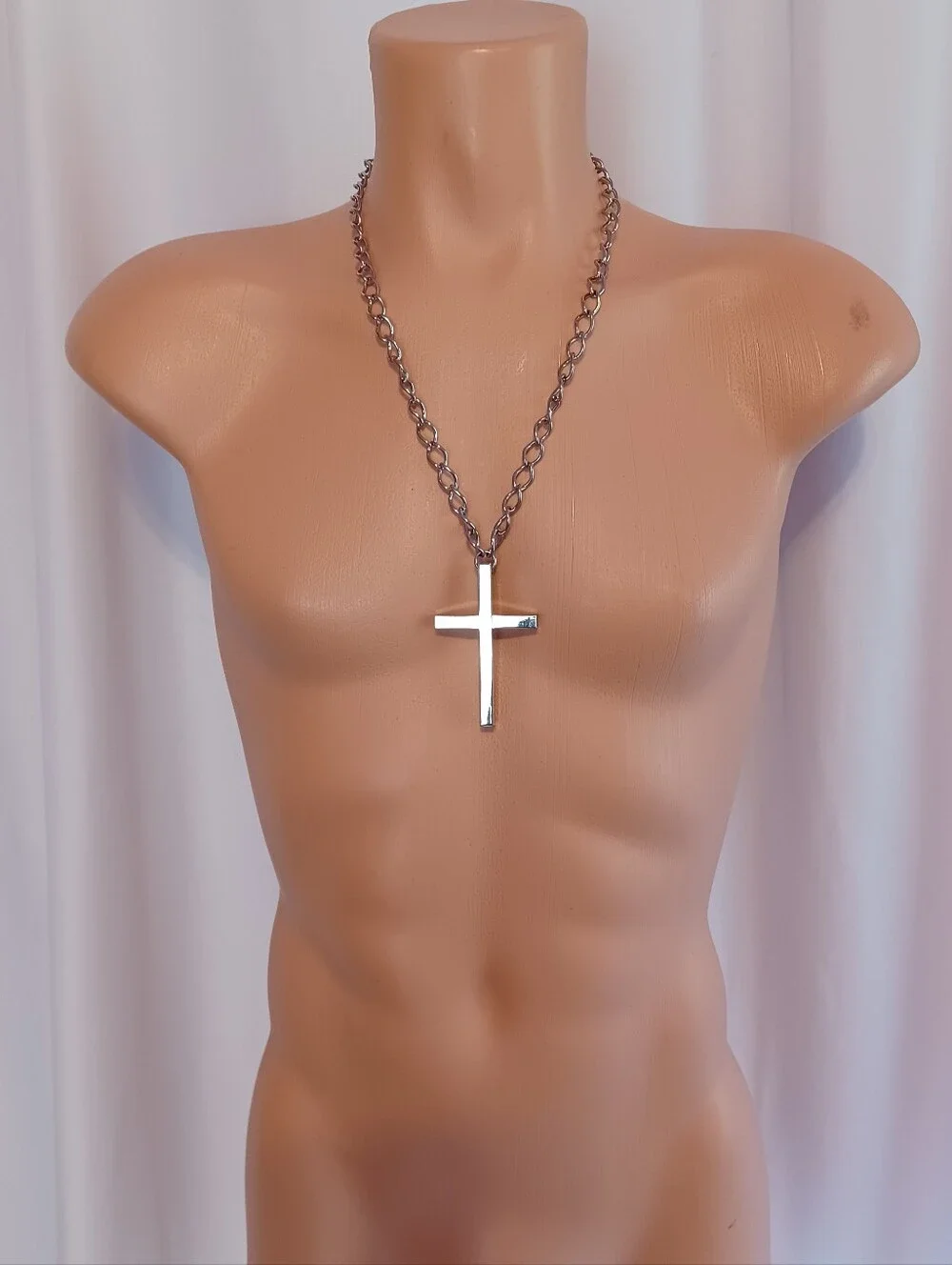 Silver Cross Pendant Necklace - Polished Metal